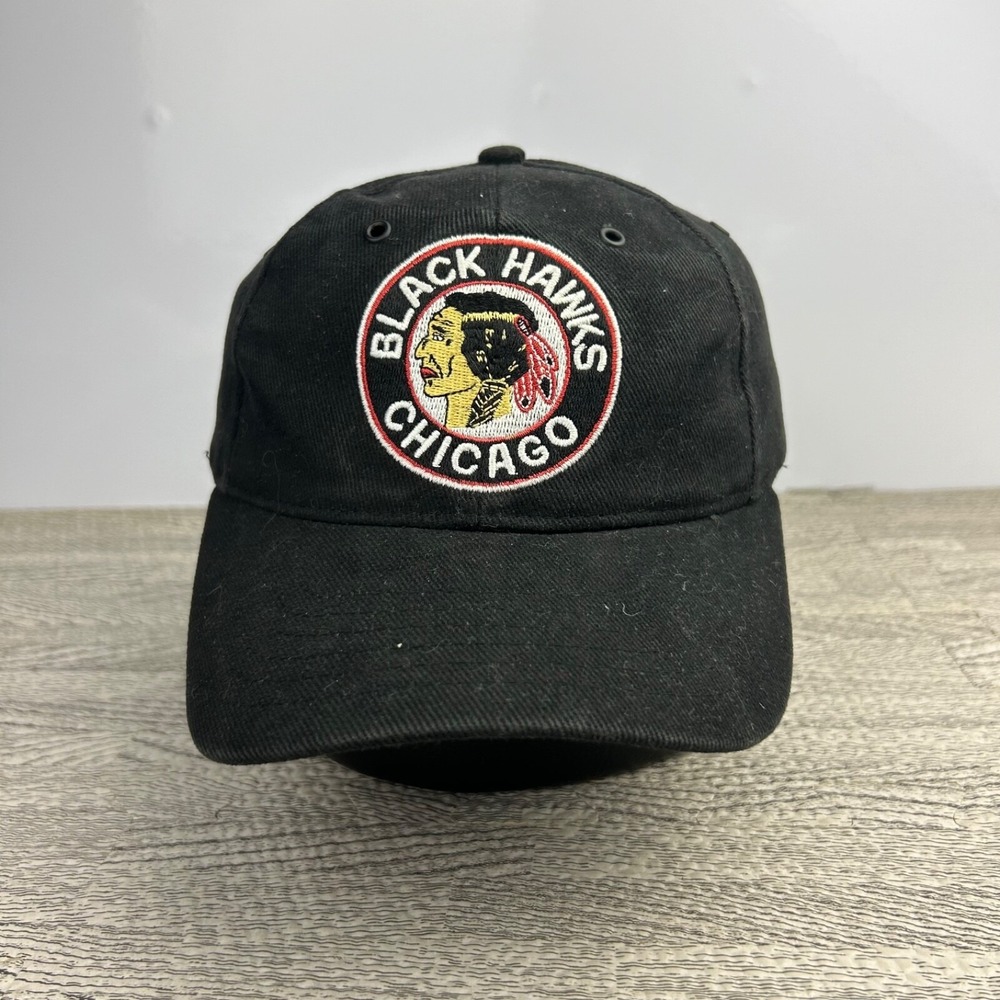 Vintage Chicago Black Hawks Hat Cap Strap‎ Back Adjustable Black Pepsi Promo NHL